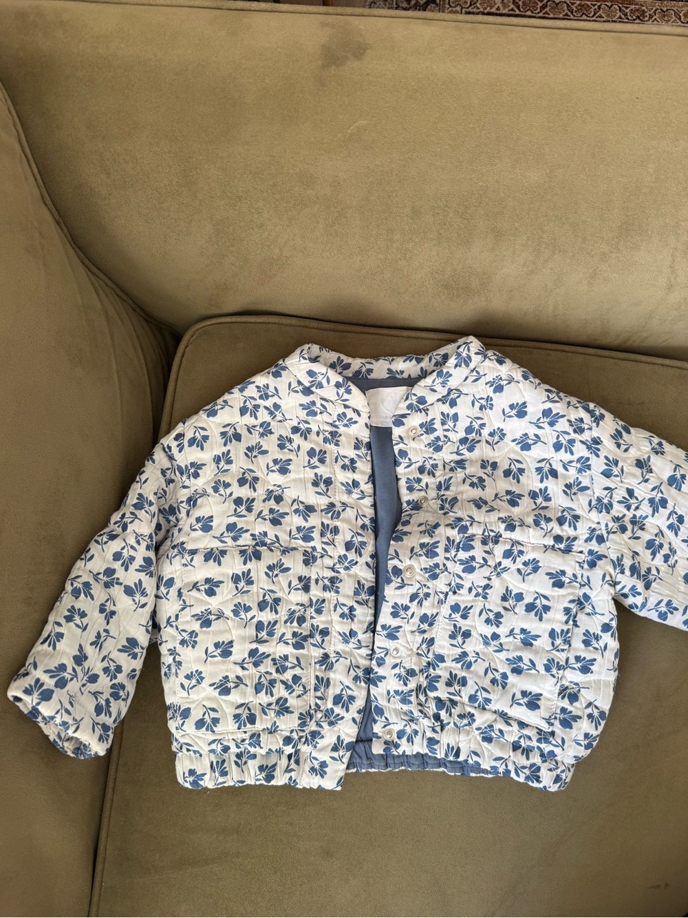 Zara White Cotton Jacket with Blue Floral Print